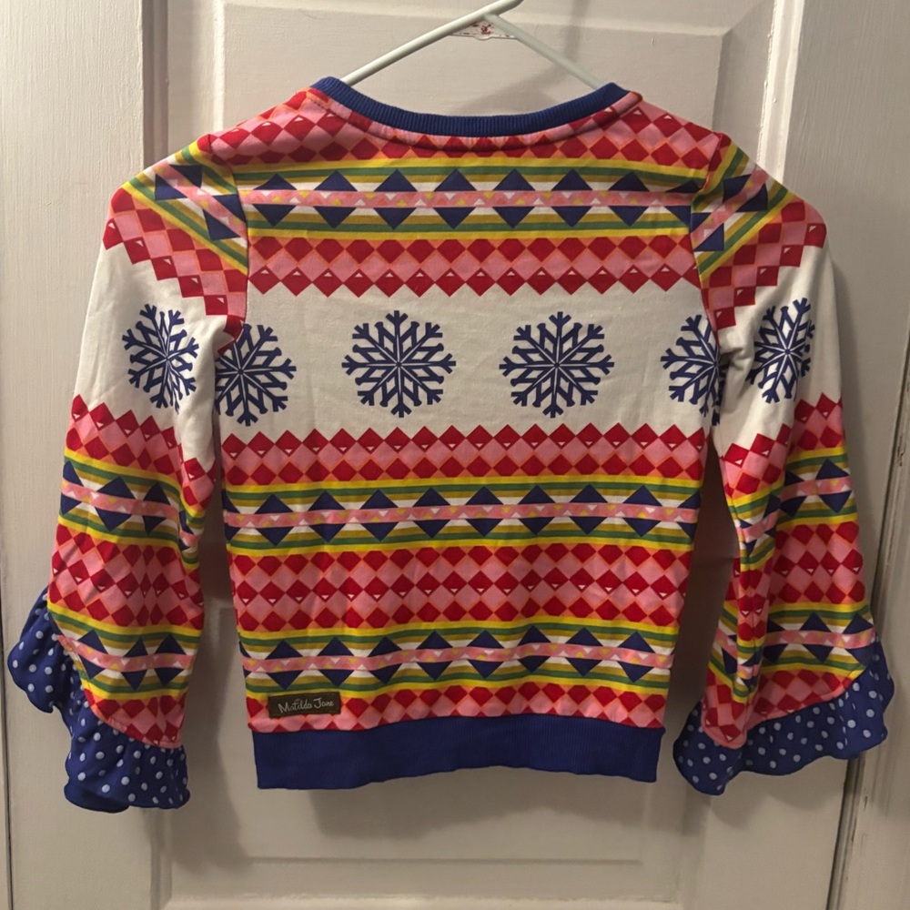 Matilda Jane Colorful Snowflake Top with Blue Ruffle Sleeves - Picture 3 of 4
